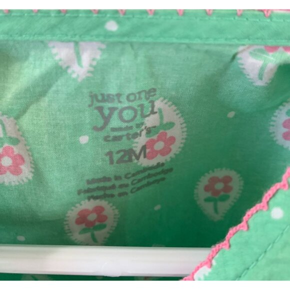 Just For You Carters Girls Infant Baby 12 months Short Cap Sleeve Dress Green Pi - Picture 3 of 3